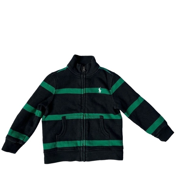 POLO by Ralph Lauren Black and Green Stripe Baby Track Jacket Size 12M - Picture 1 of 7